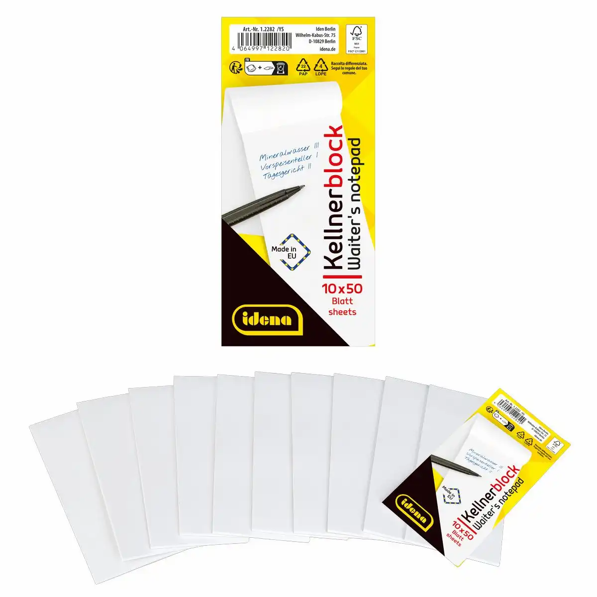 12282_00 Idena Kellnerblock weißes Papier 10x50 Blatt