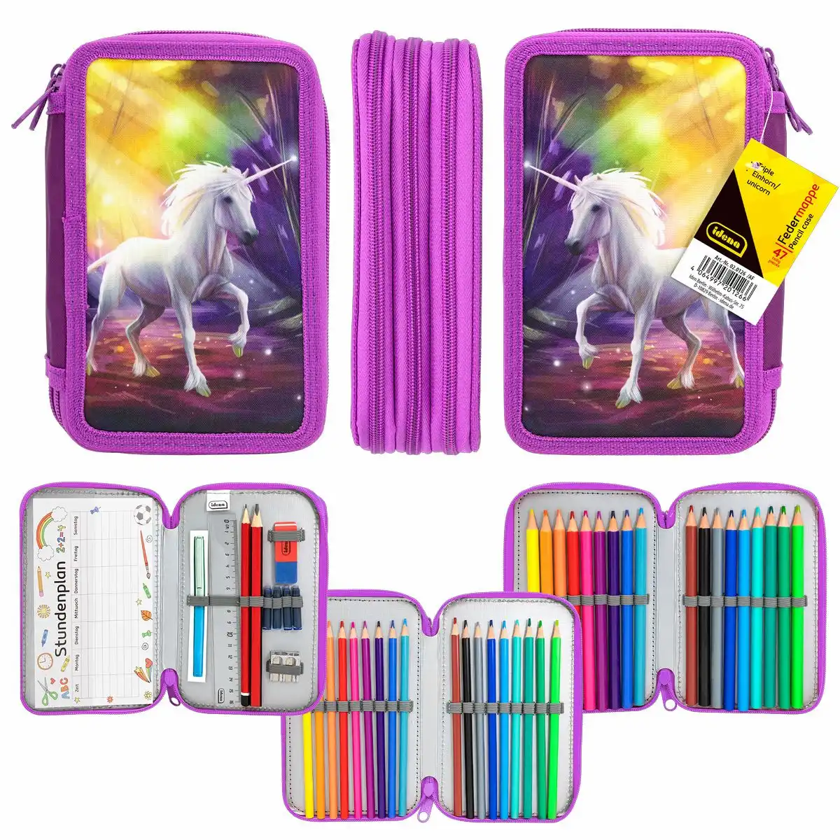 20126_00 Idena Federmappe Triple Einhorn lila 47 Teile