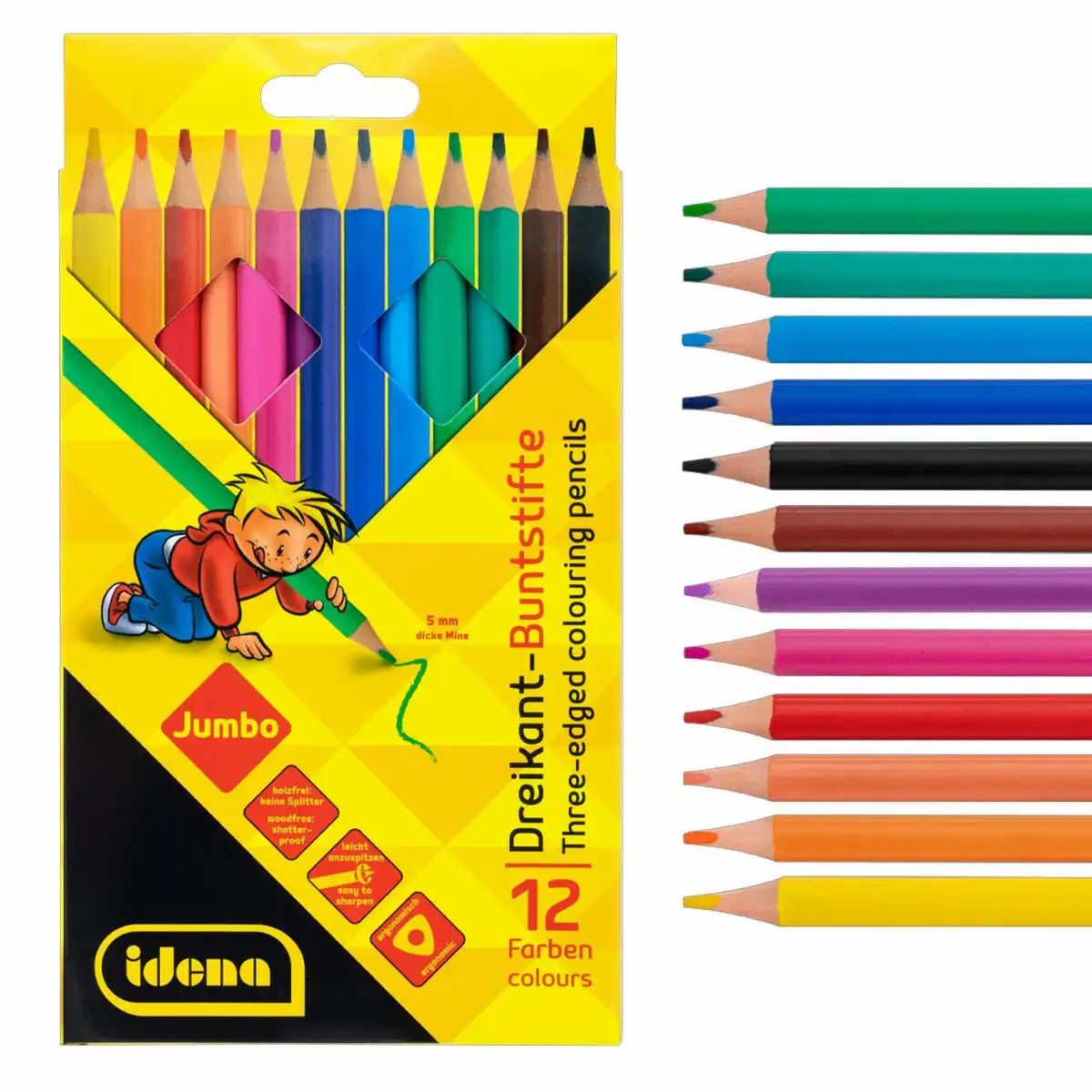 20138_00 Idena Buntstifte Jumbo dreikant holzfrei 12 Stück Kartonetui