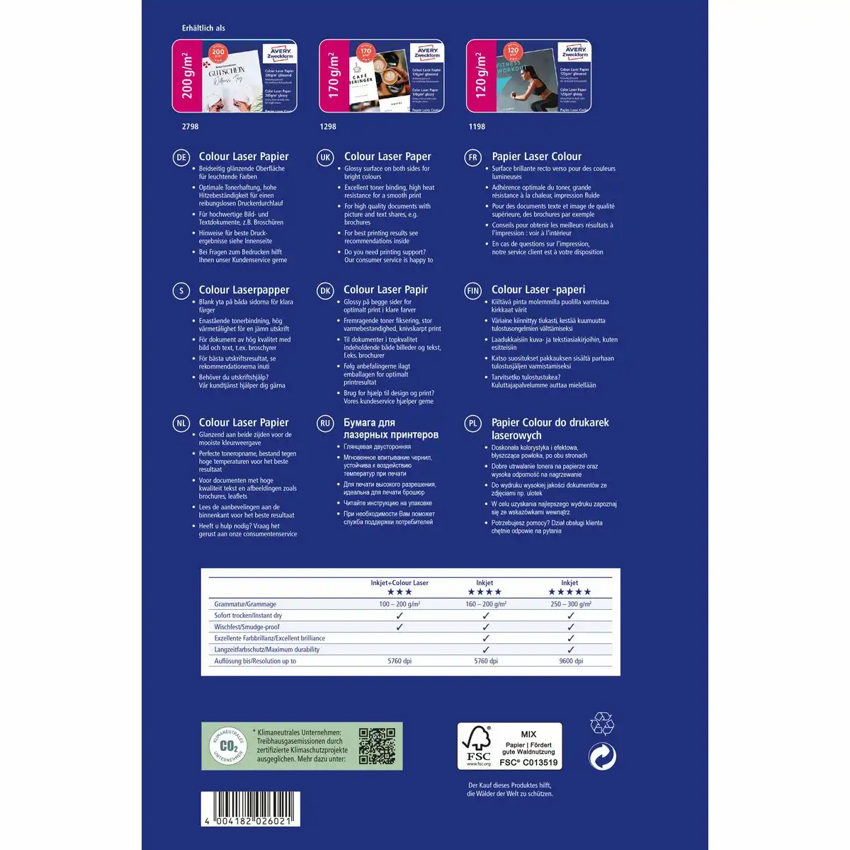 AVERY Zweckform Kopierpapier Colour Laser 200g/m² hochglänzend DIN A4 100 Blatt-1