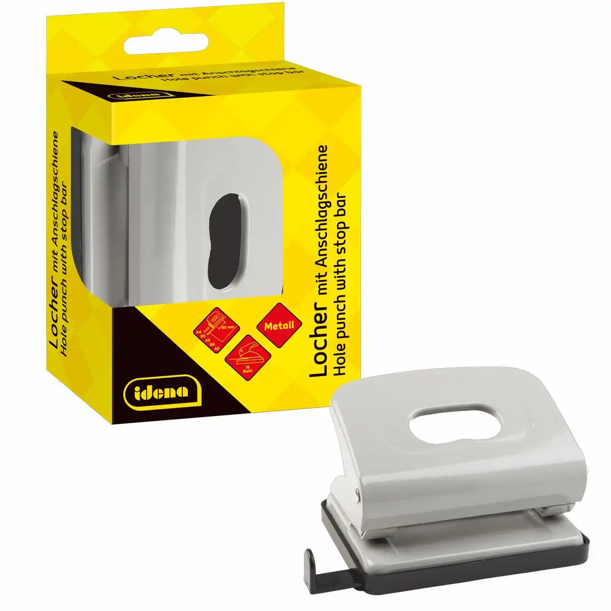 300903_00 Idena Locher Metall bis 16 Blatt grau Kartonetui