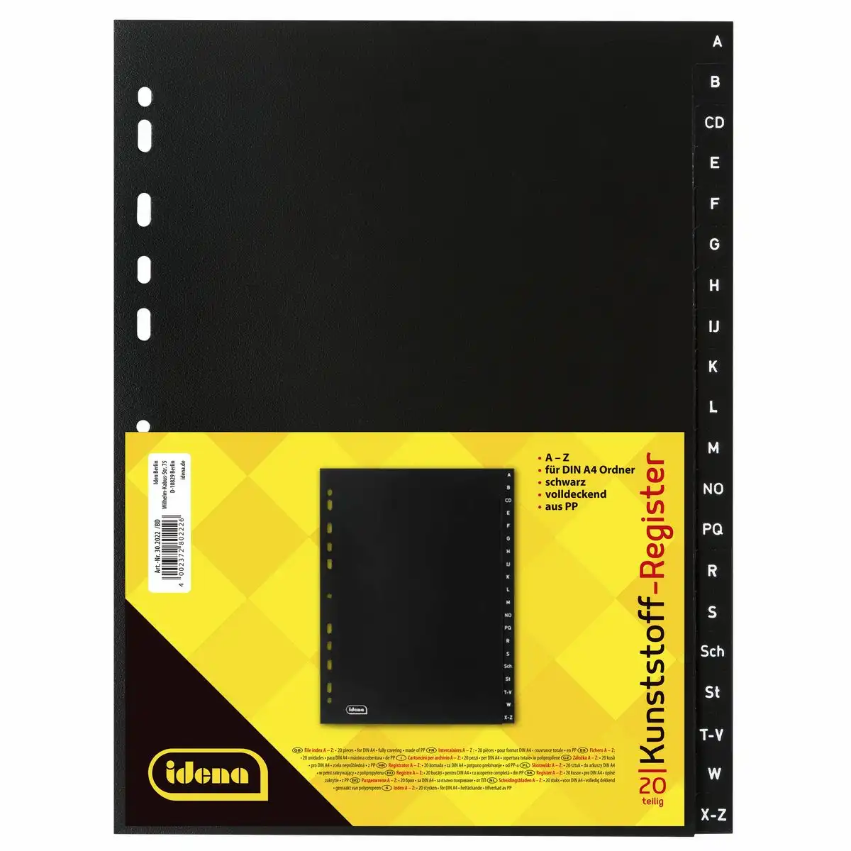 Idena Register aus Kunststoff A bis Z 20-teilig 120µ schwarz DIN A4