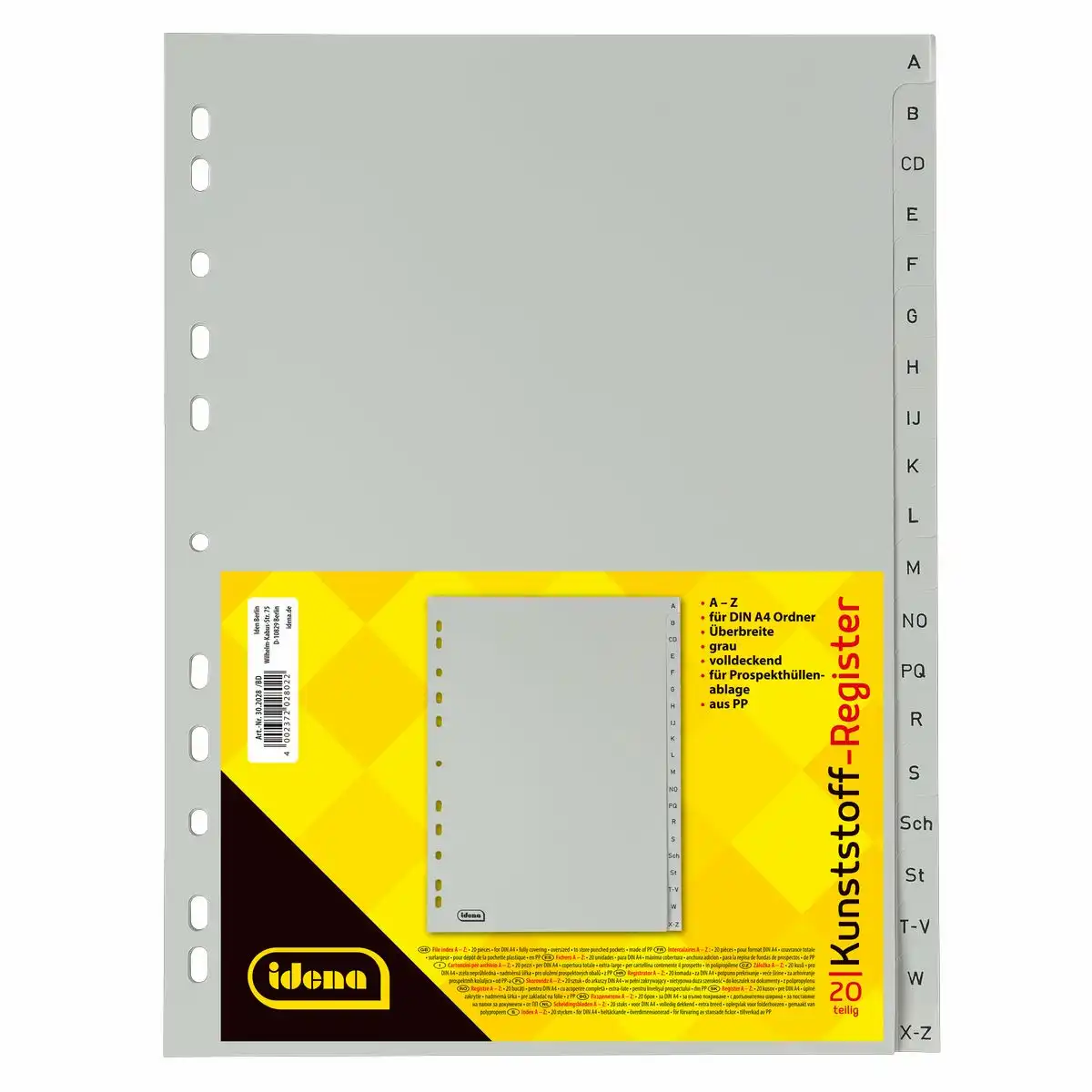 Idena Register aus Kunststoff A bis Z 20-teilig überbreit 120µ  grau DIN A4