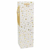 Idena Flaschentasche Sterne weiß/silber/gold 12x10x36cm Weihnachten