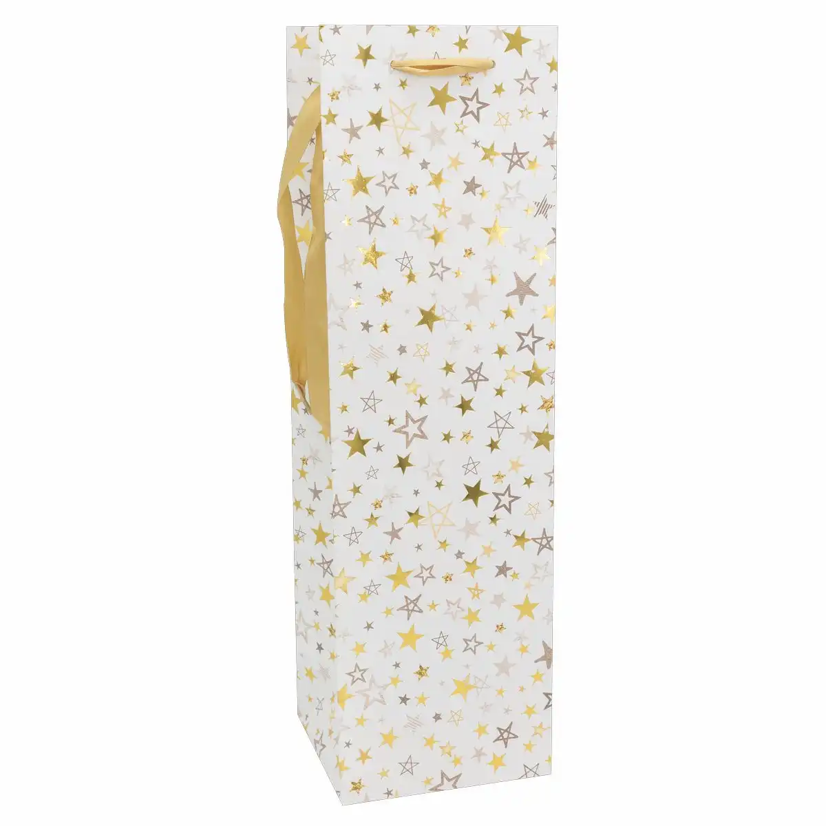 Idena Flaschentasche Sterne weiß/silber/gold 12x10x36cm Weihnachten
