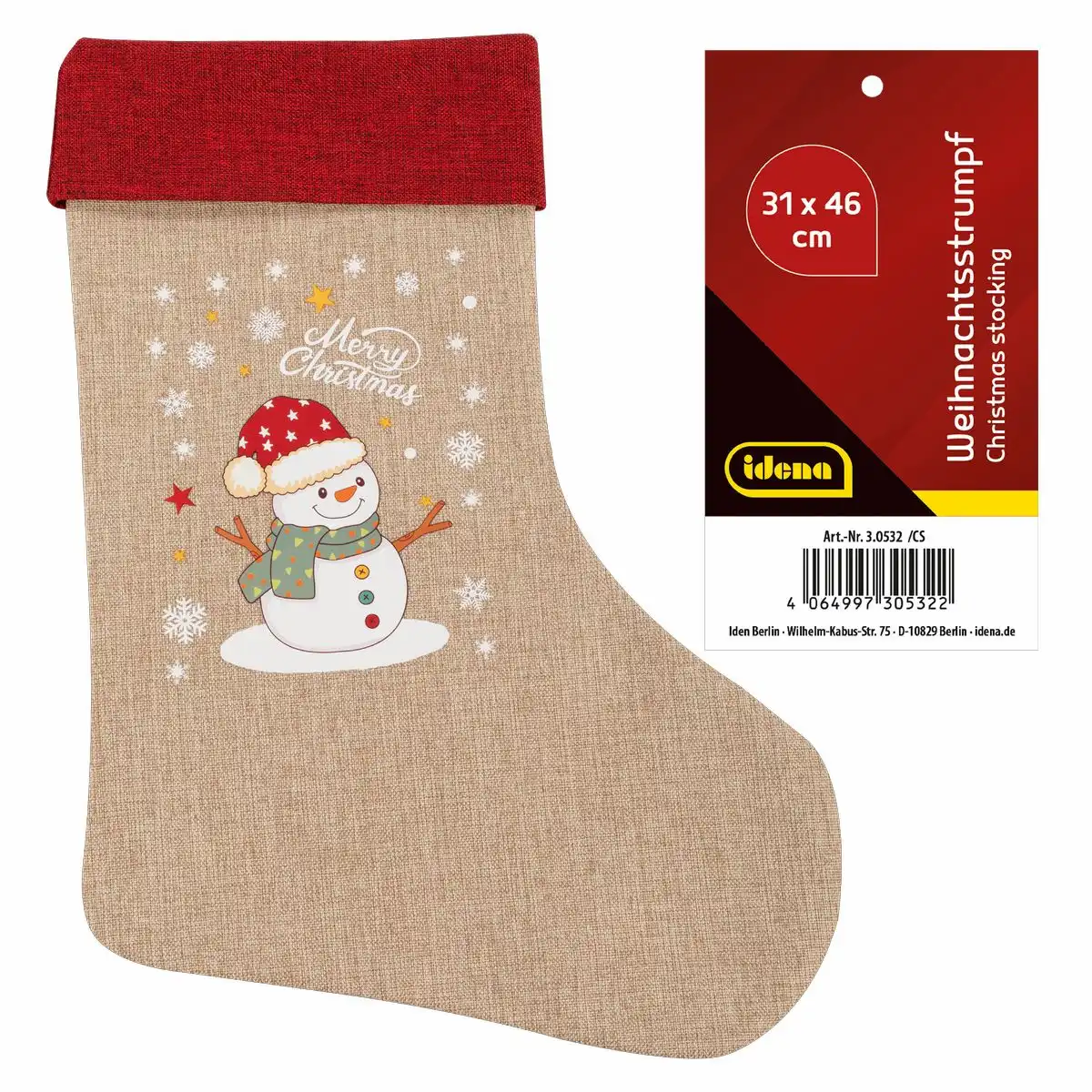 30532_00 Idena Weihnachtsstrumpf Schneemann 31x46cm