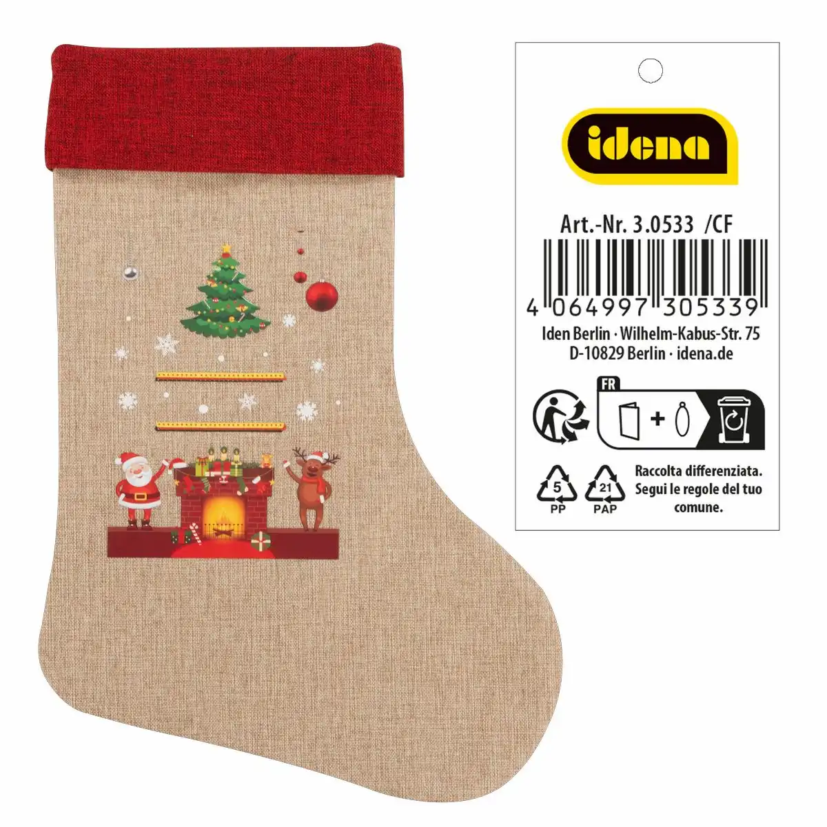 30533_00 Idena Weihnachtsstrumpf Tannenbaum Kamin 31x46cm