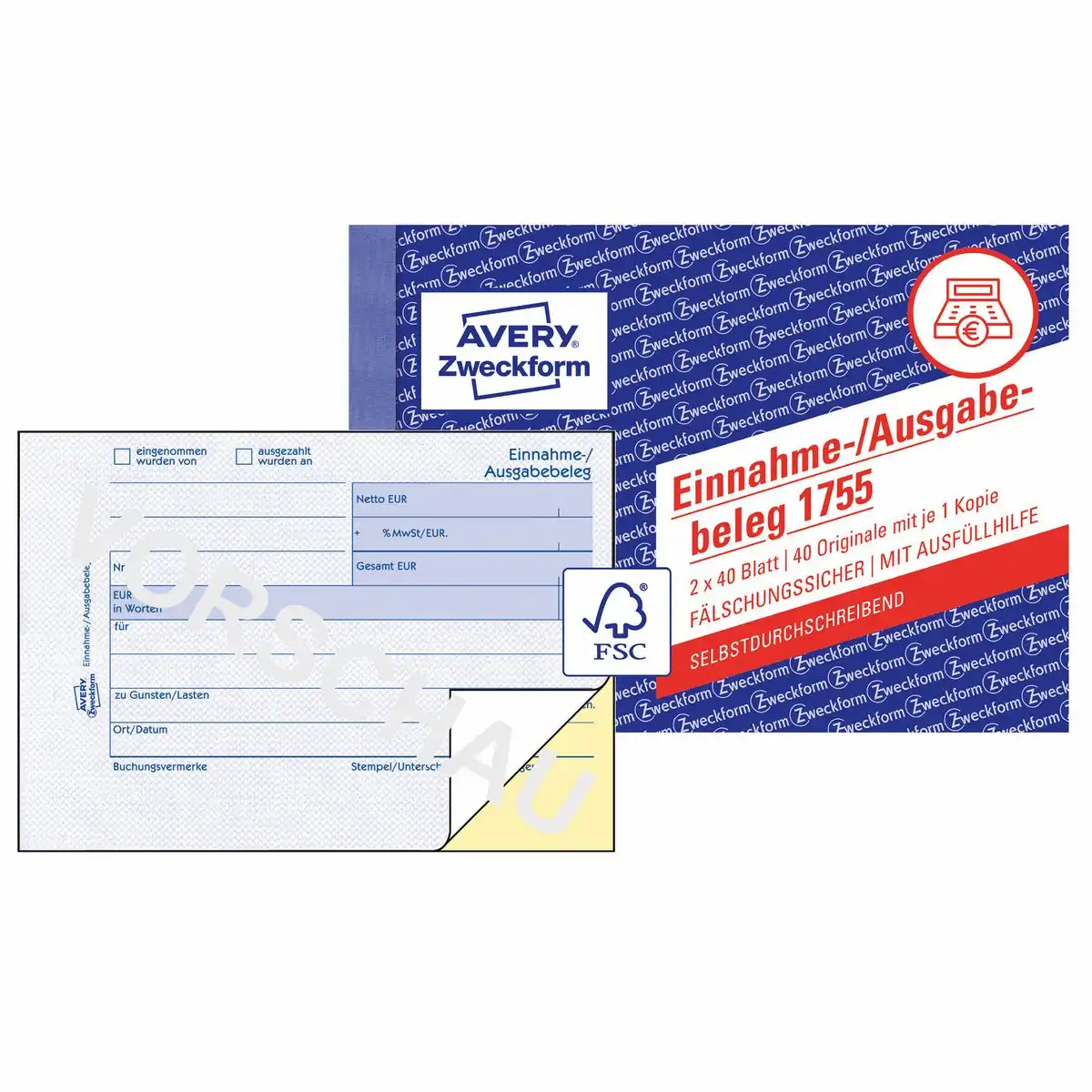 311755_00 AVERY Zweckform Einnahme-/Ausgabebeleg selbstdurchschreibend DIN A6 quer 2x40 Blatt