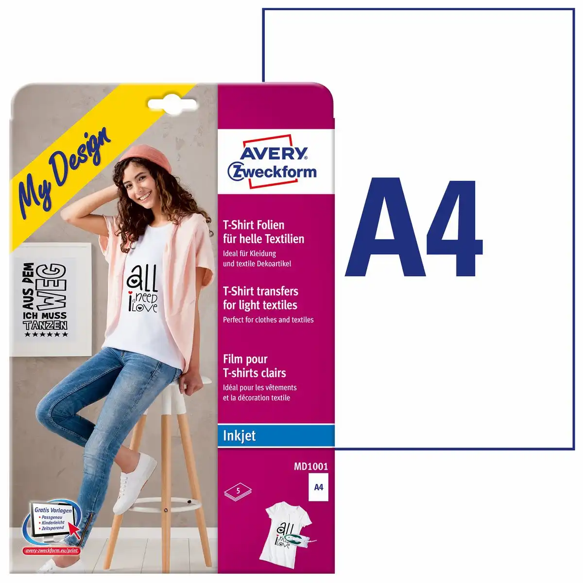 AVERY Zweckform Textilfolien für helle Textilien DIN A4 5 Stück
