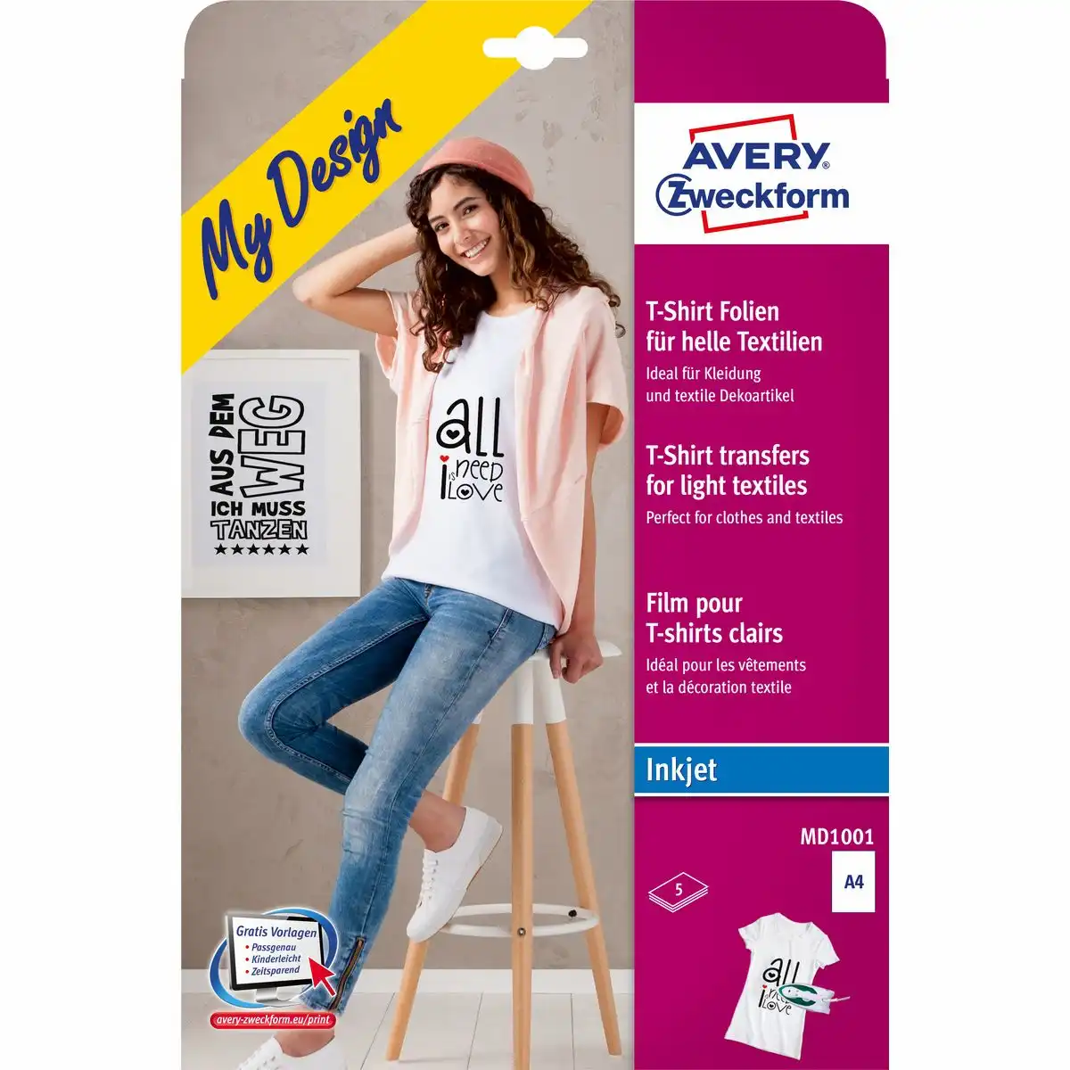 AVERY Zweckform Textilfolien für helle Textilien DIN A4 5 Stück-1