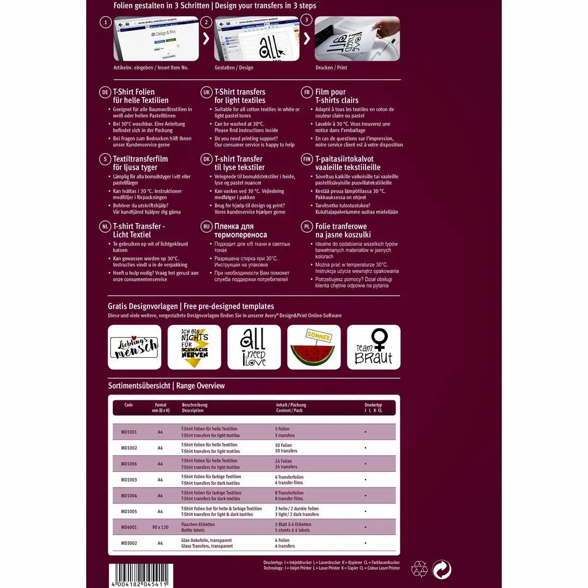 AVERY Zweckform Textilfolien für helle Textilien DIN A4 5 Stück-2