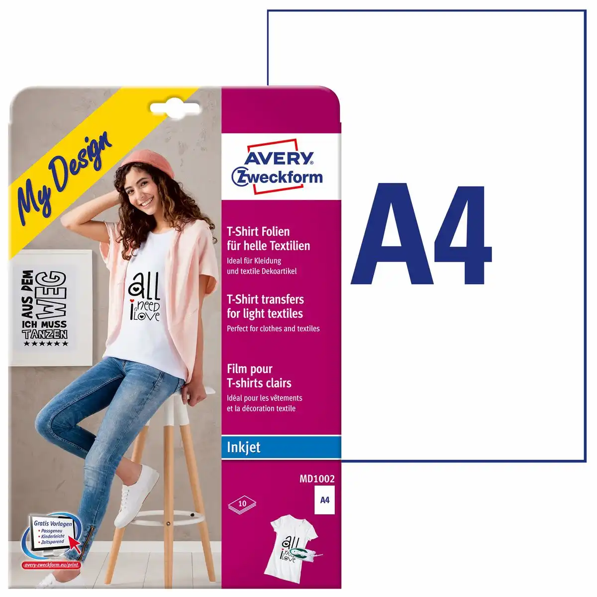 AVERY Zweckform Textilfolien für helle Textilien DIN A4 10 Stück