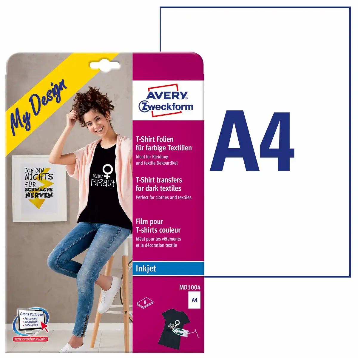 AVERY Zweckform Textilfolien für farbige/dunkle Textilien DIN A4 8 Stück