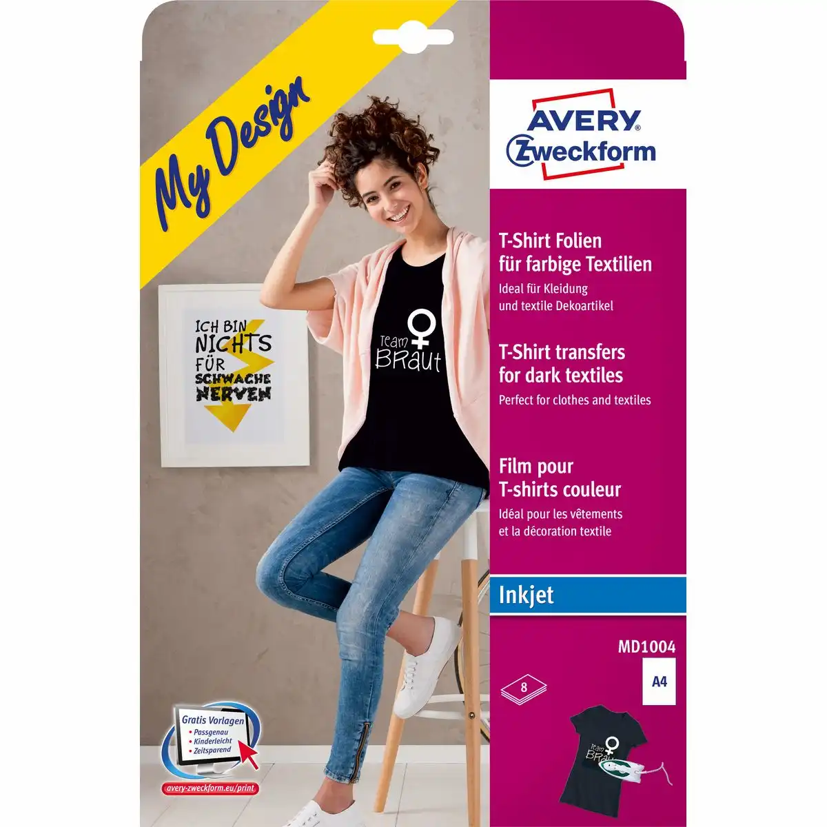 AVERY Zweckform Textilfolien für farbige/dunkle Textilien DIN A4 8 Stück-1