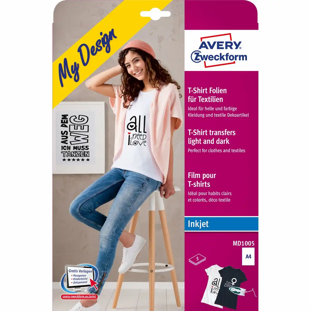 312327_01 AVERY Zweckform Textilfolien für helle und farbige Textilien DIN A4 5 Stück-1