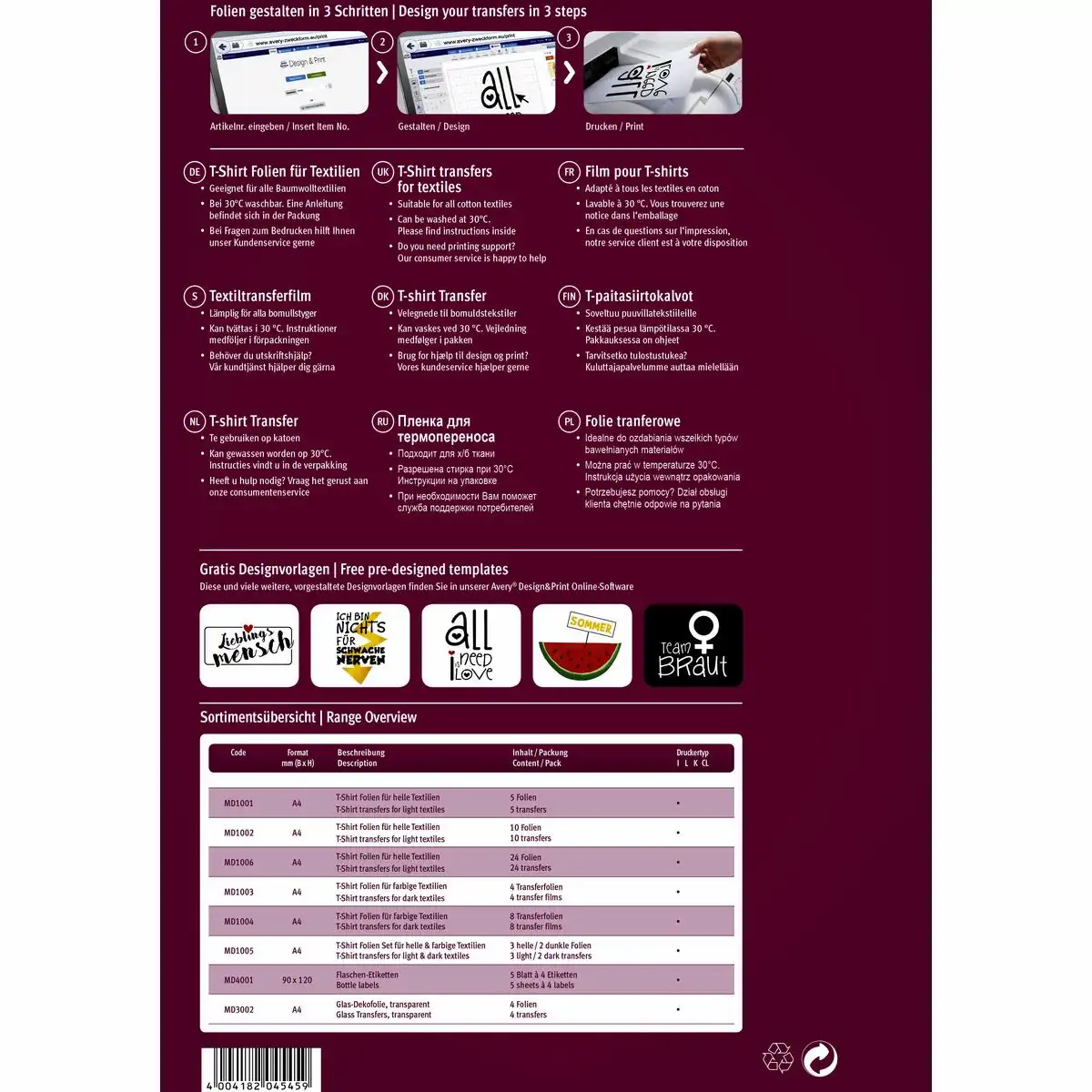 312327_02 AVERY Zweckform Textilfolien für helle und farbige Textilien DIN A4 5 Stück-2