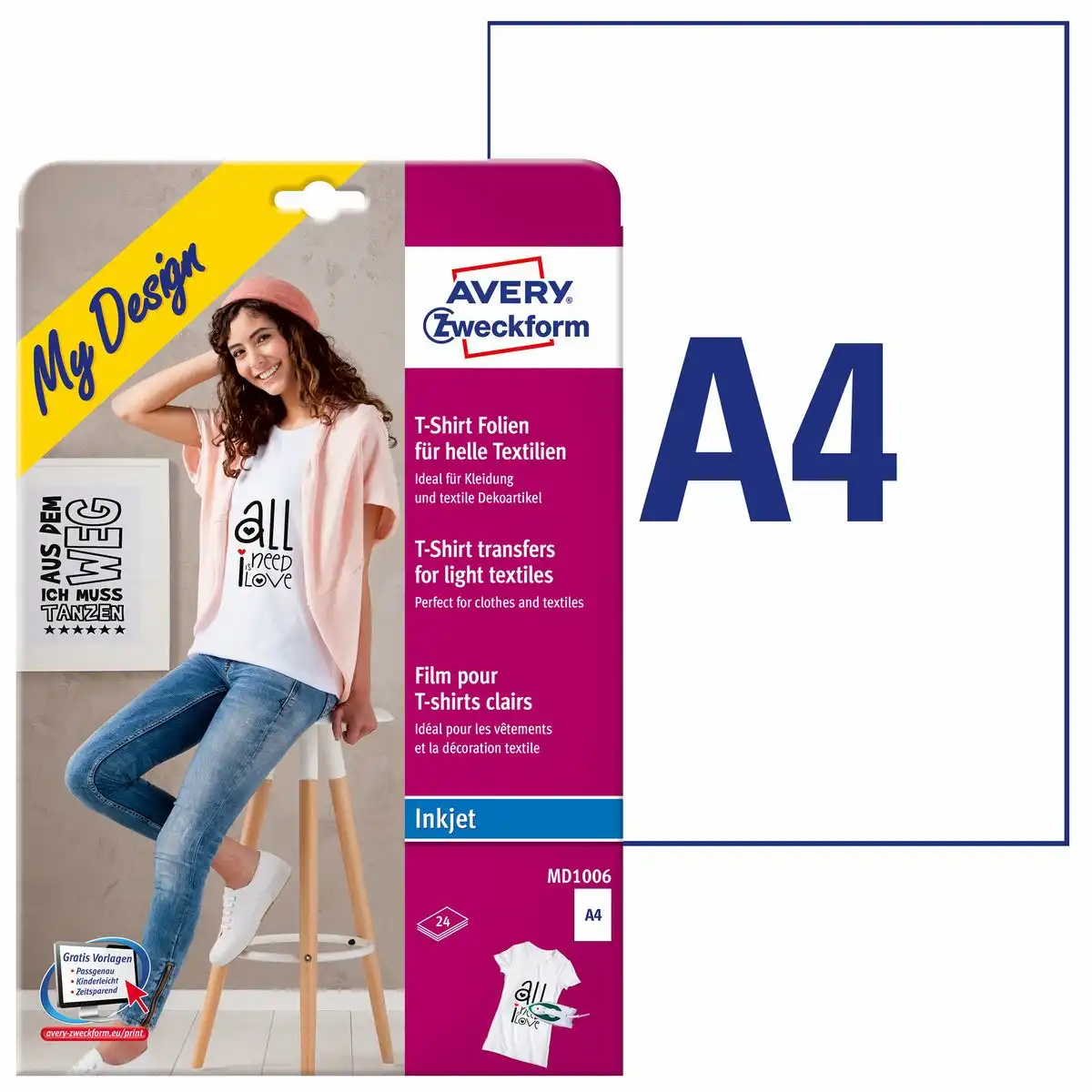 AVERY Zweckform Textilfolien für helle Textilien DIN A4 24 Stück