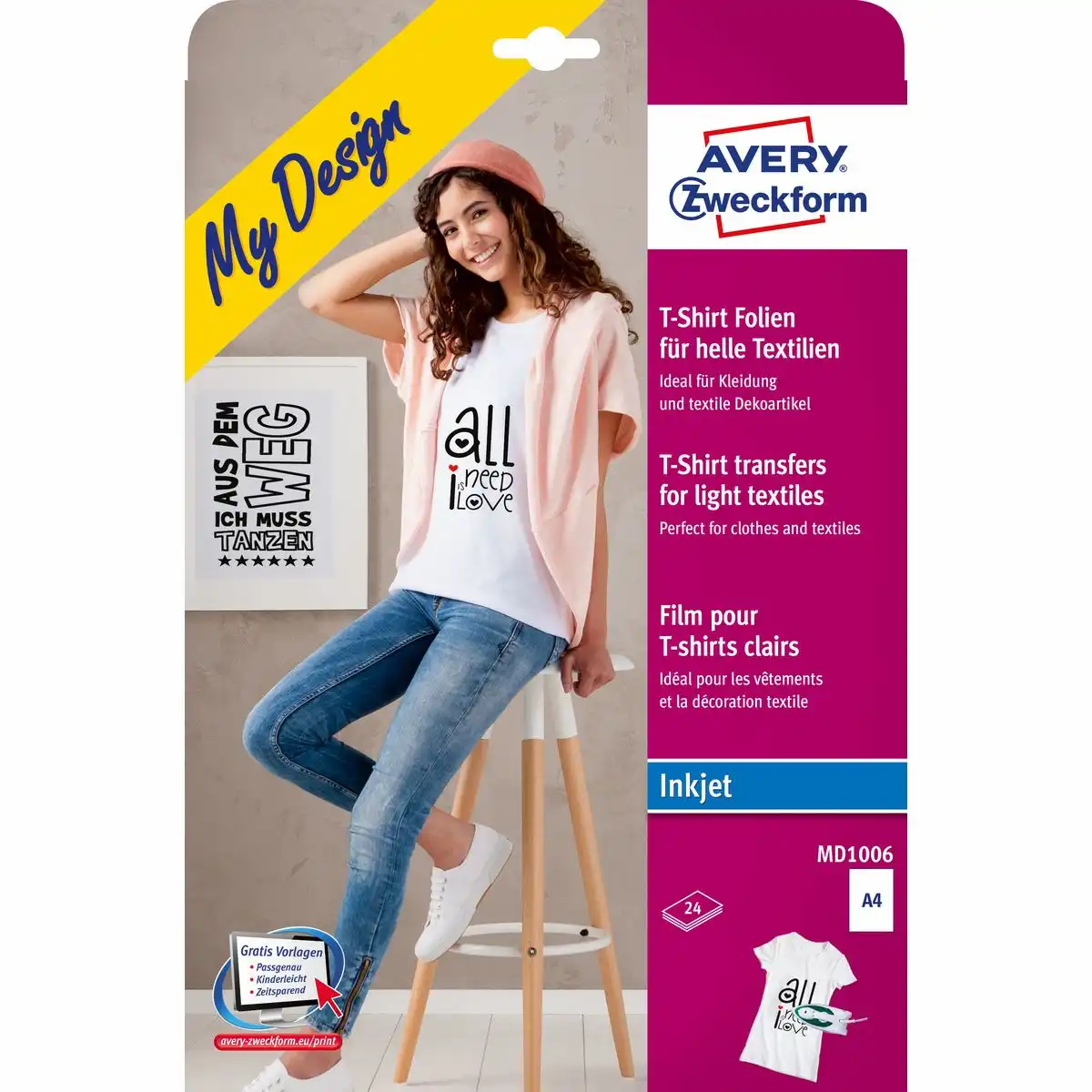 AVERY Zweckform Textilfolien für helle Textilien DIN A4 24 Stück-1
