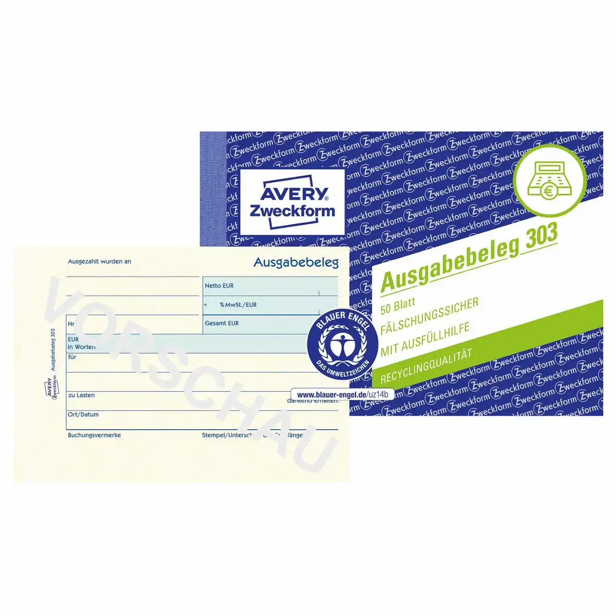 313013_00 AVERY Zweckform Ausgabebeleg quer gelb DIN A6 50 Blatt