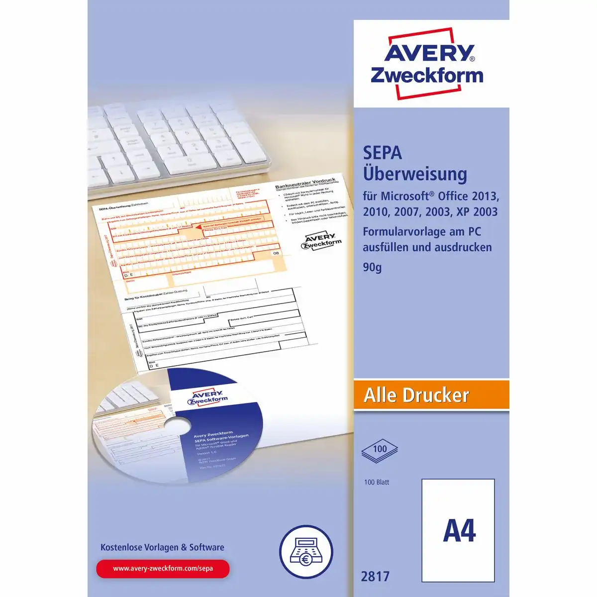 AVERY Zweckform SEPA Überweisung PC-Druckerformular inkl. Software DIN A4 100 Blatt-1