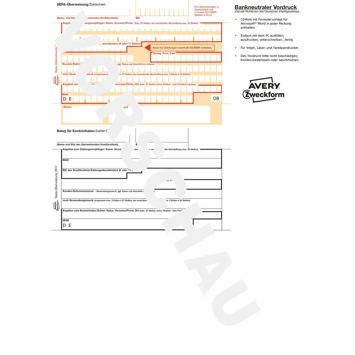AVERY Zweckform SEPA Überweisung PC-Druckerformular inkl. Software DIN A4 100 Blatt-2