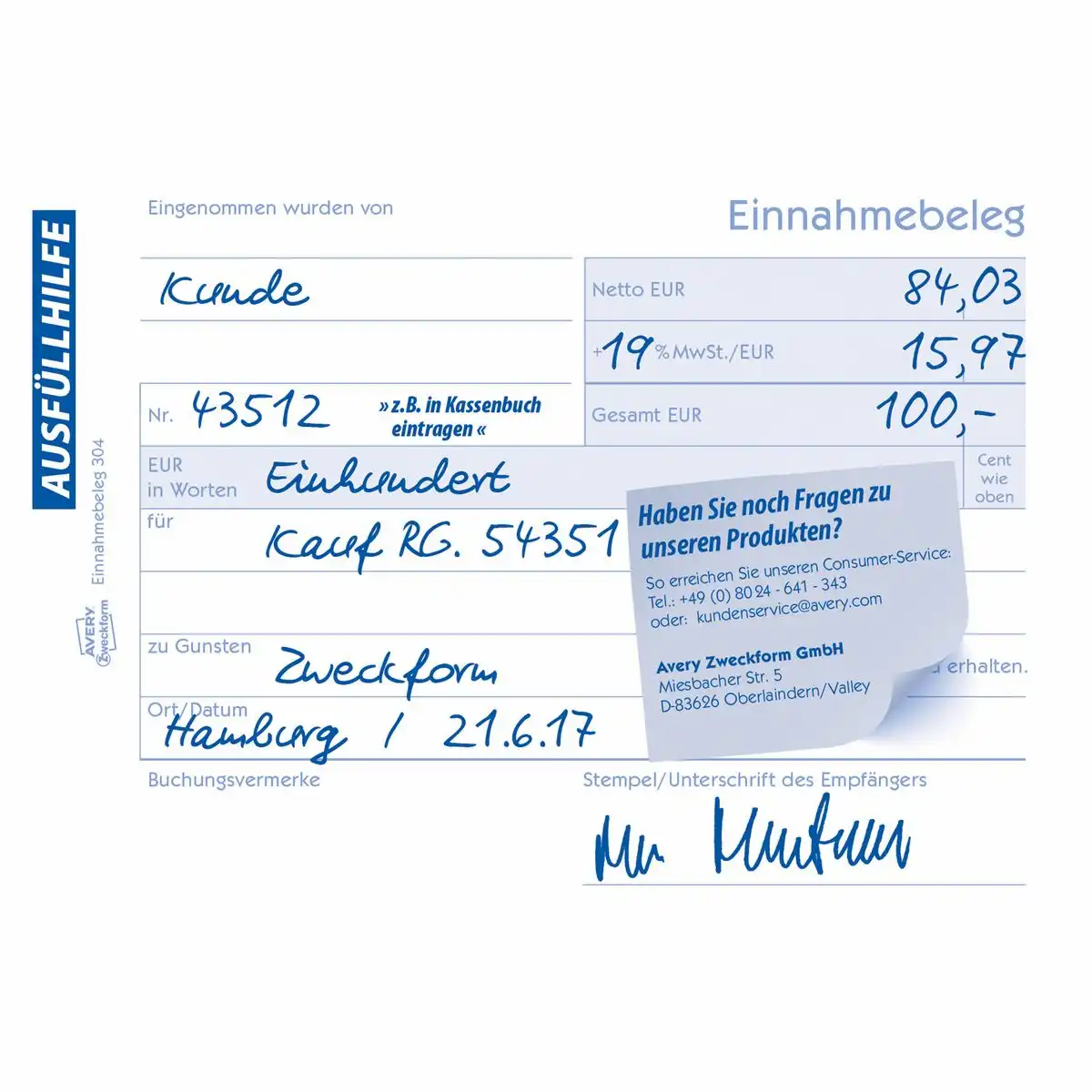AVERY Zweckform Einnahmebeleg 50 Originale grün DIN A6 quer 50 Blatt-3