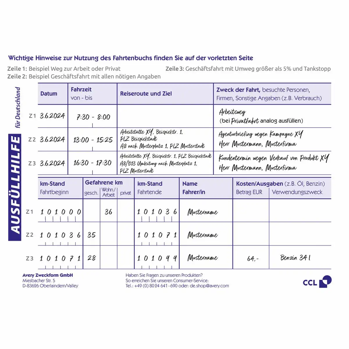 AVERY Zweckform Fahrtenbuch für PKW 390 Fahrten DIN A6 quer 56 Blatt-4
