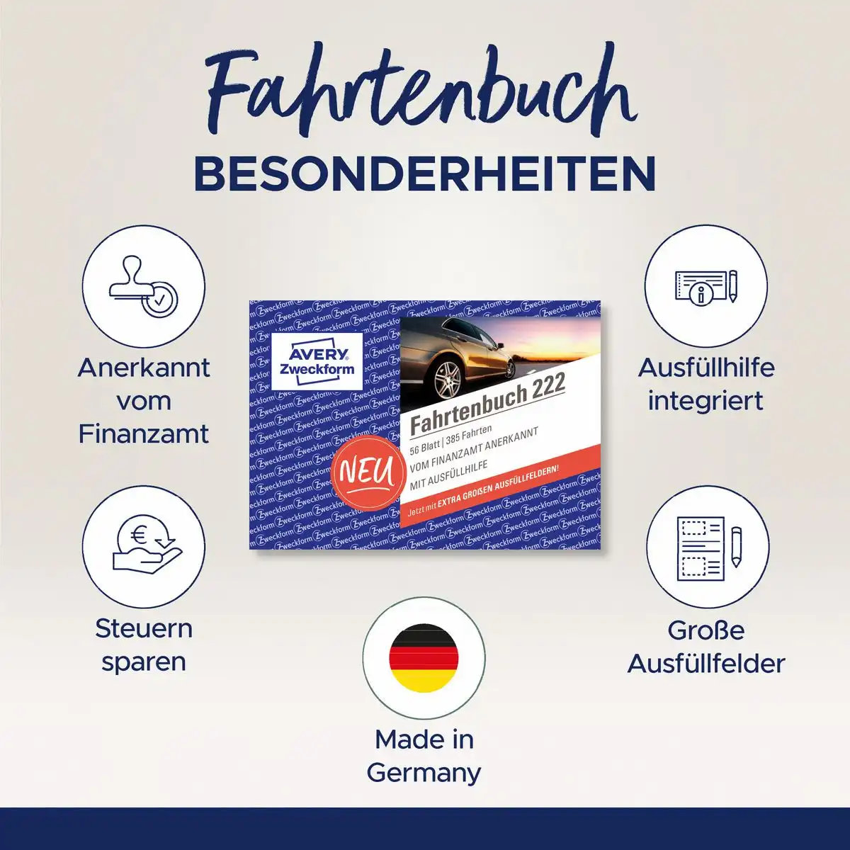 AVERY Zweckform Fahrtenbuch für PKW 390 Fahrten DIN A6 quer 56 Blatt-6