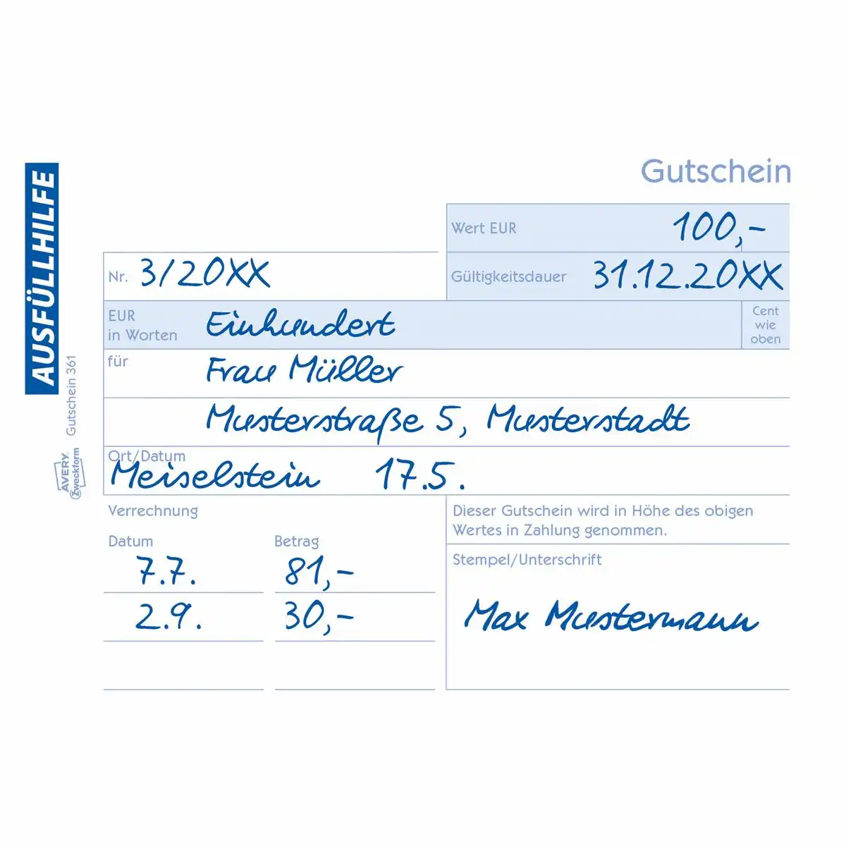 AVERY Zweckform Gutschein mit Blaupapier blau DIN A6 quer 100 Blatt-3