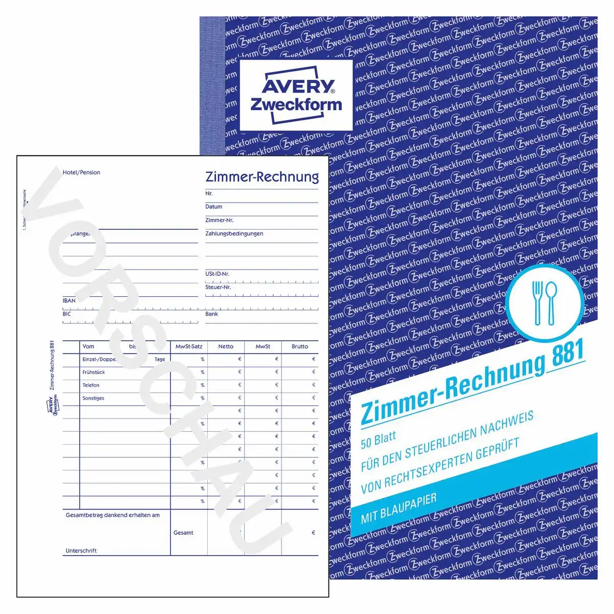AVERY Zweckform Zimmerrechnung mit Blaupapier weiß DIN A5 50 Blatt