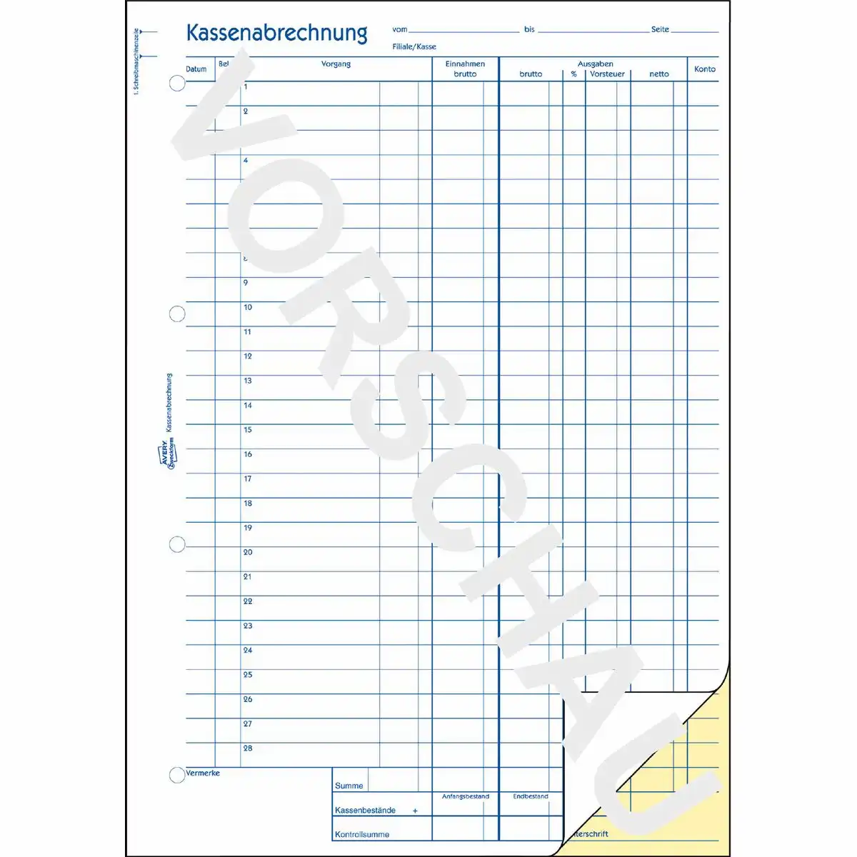 AVERY Zweckform Kassenabrechnung MwSt. Spalte für Ausgaben mit Blaupapier DIN A4 100 Blatt-2