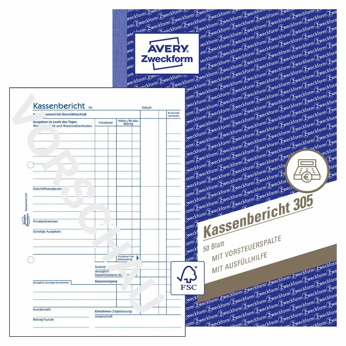 AVERY Zweckform Kassenbericht 50 Originale DIN A5 50 Blatt