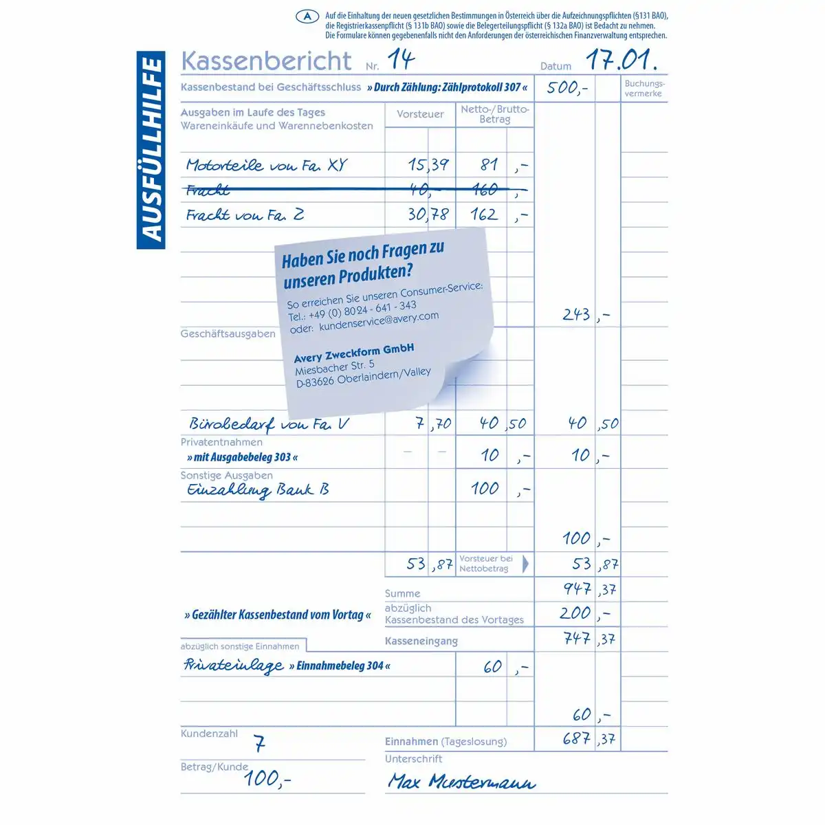 AVERY Zweckform Kassenbericht 50 Originale DIN A5 50 Blatt-4