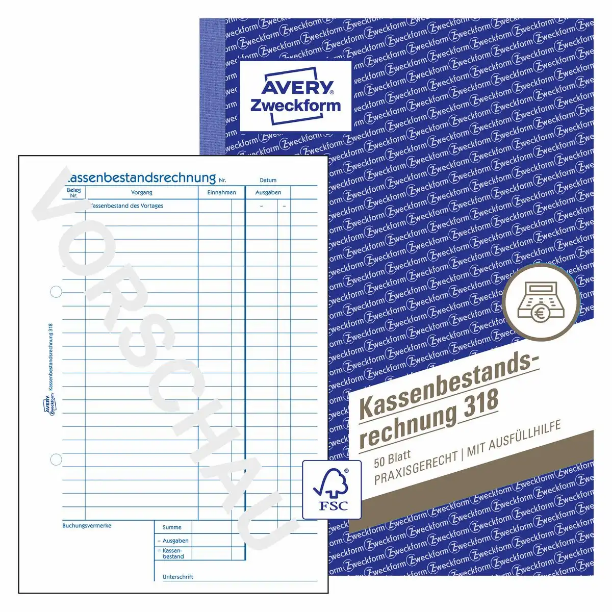 313043_00 AVERY Zweckform Kassenbestandsrechnung 50 Originale DIN A5 50 Blatt