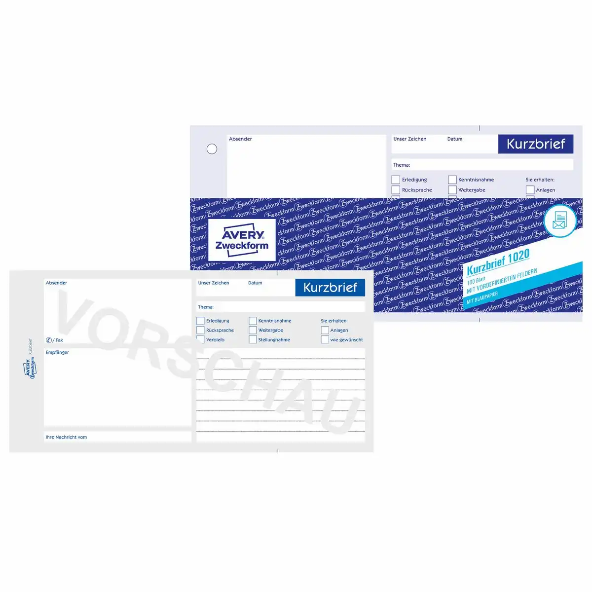 313050_00 AVERY Zweckform Kurzbrief mit Blaupapier 1/3 DIN A4 100 Blatt