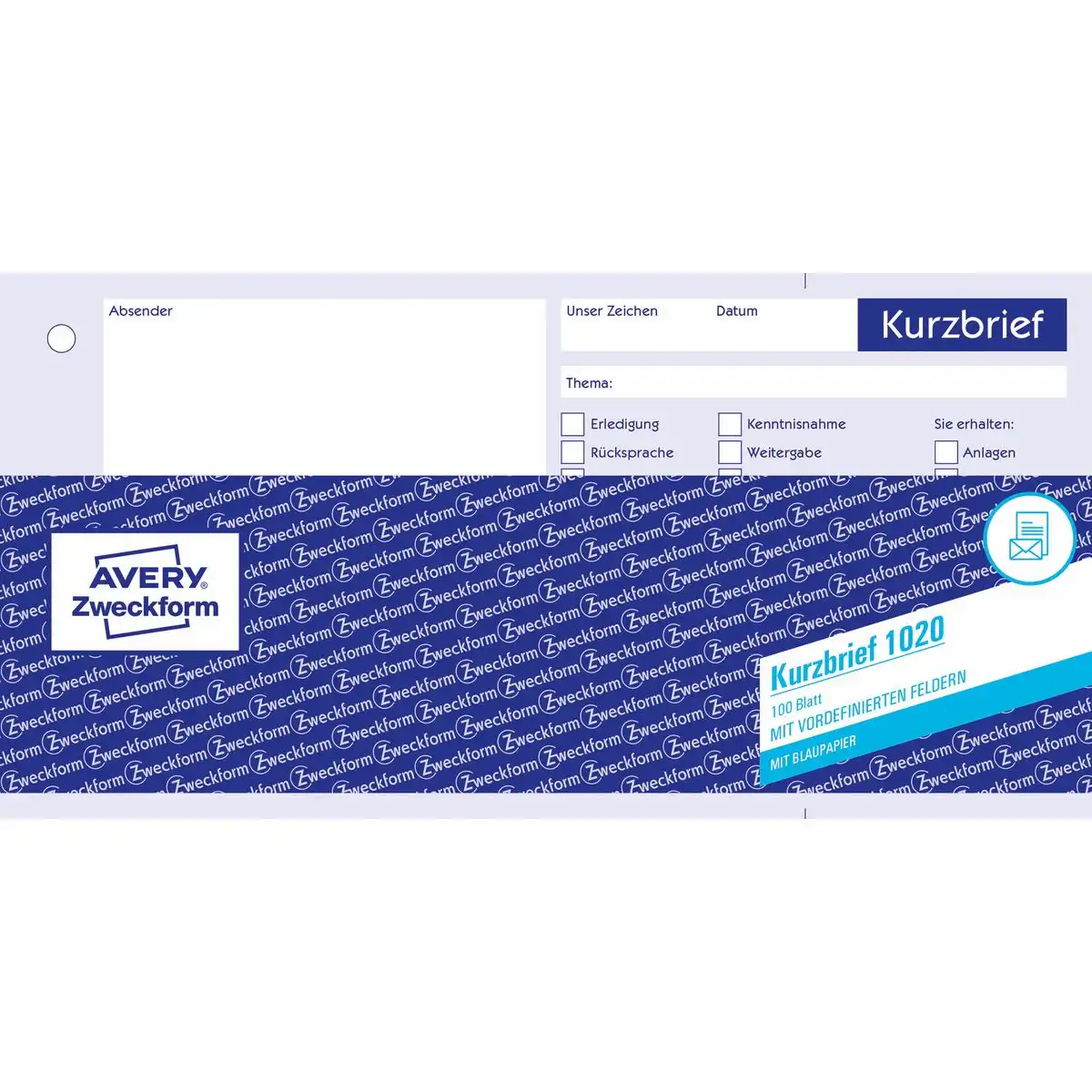 313050_01 AVERY Zweckform Kurzbrief mit Blaupapier 1/3 DIN A4 100 Blatt-1