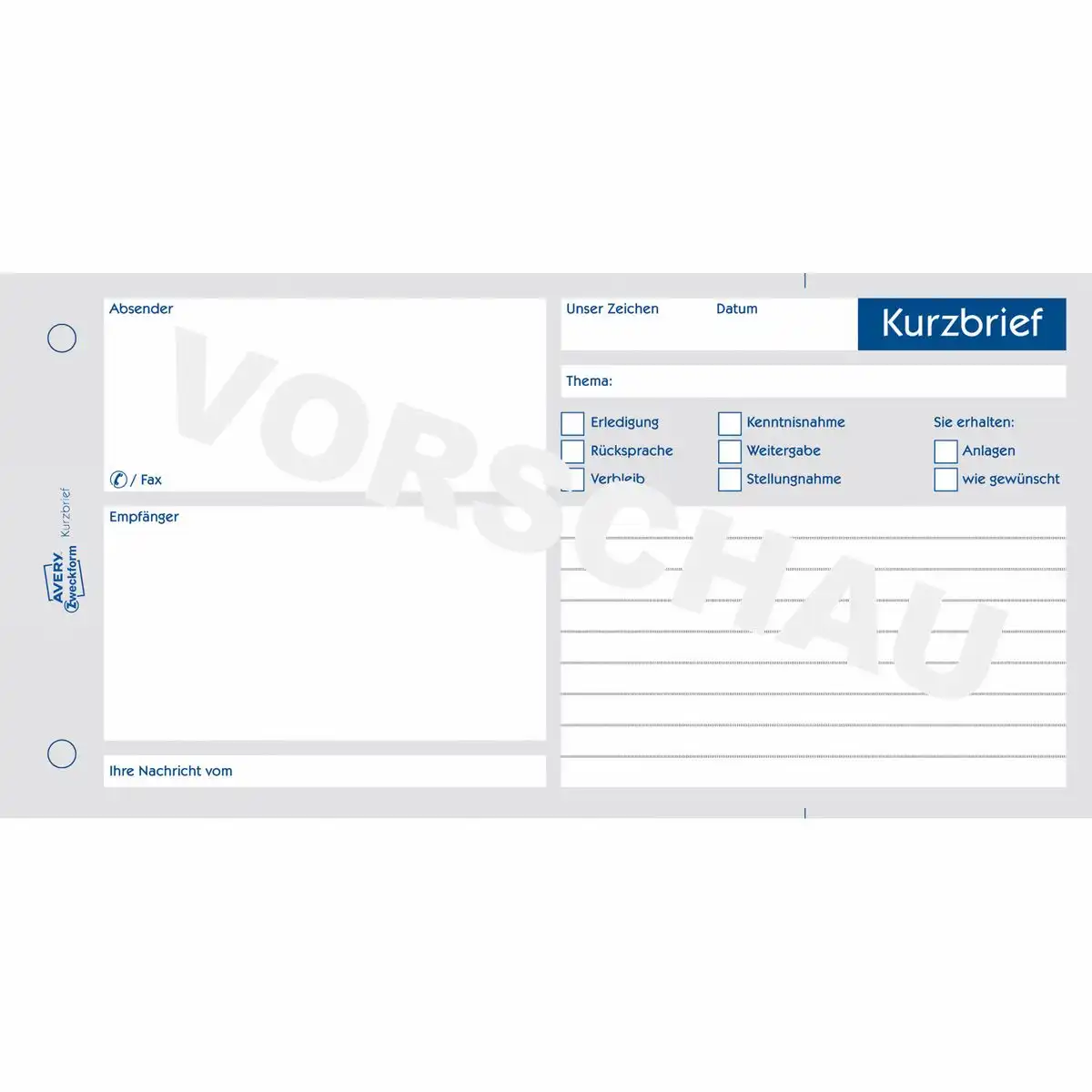 313050_02 AVERY Zweckform Kurzbrief mit Blaupapier 1/3 DIN A4 100 Blatt-2