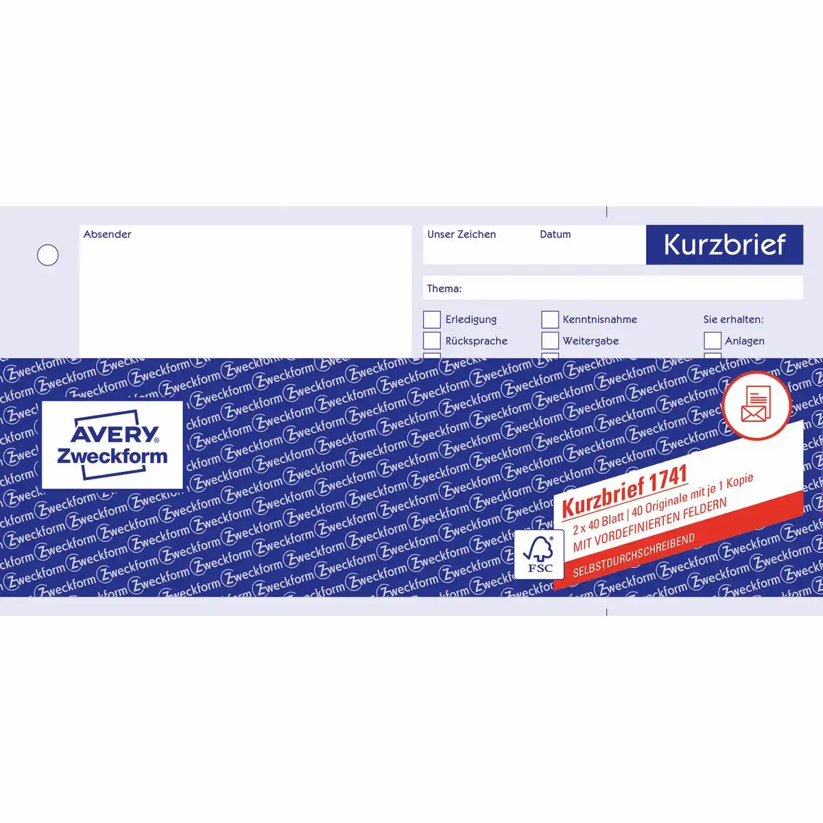 AVERY Zweckform Kurzbrief selbstdurchschreibend 1/3 DIN A4 80 Blatt-1