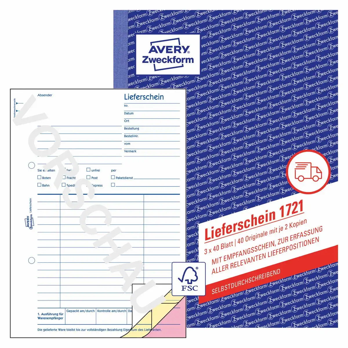 AVERY Zweckform Lieferschein mit Empfangsschein selbstdurchschreibend DIN A5 120 Blatt