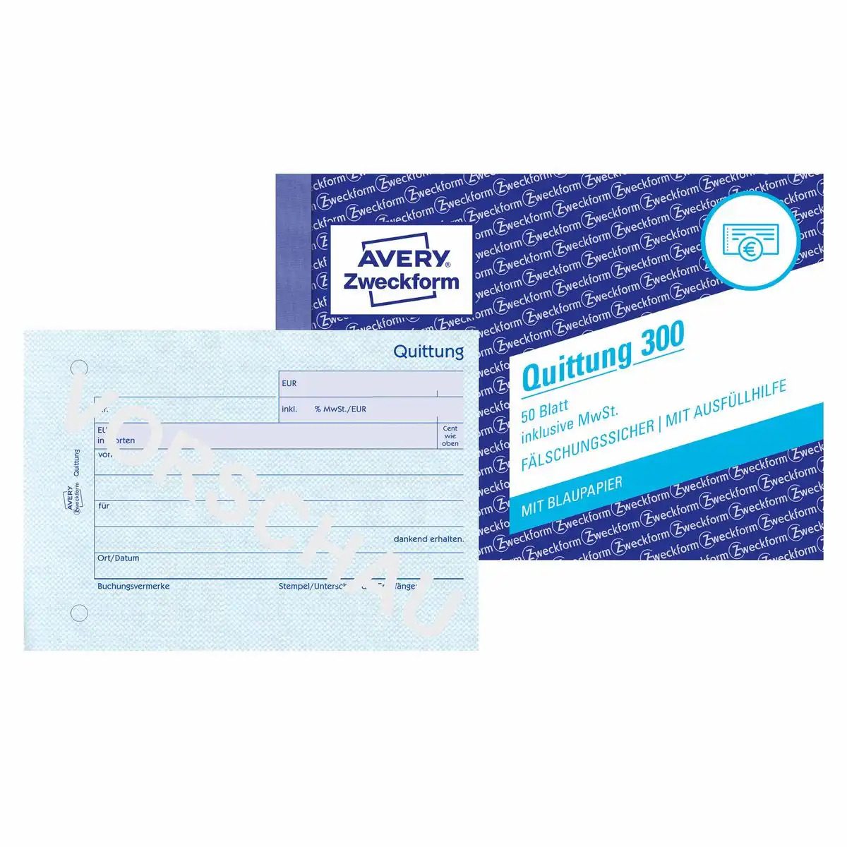 313078_00 AVERY Zweckform Quittung inkl. MwSt. mit Blaupapier DIN A6 quer 50 Blatt