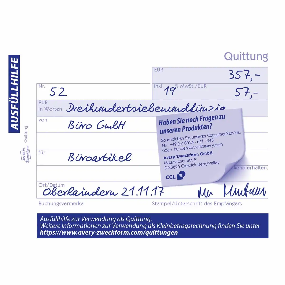313078_03 AVERY Zweckform Quittung inkl. MwSt. mit Blaupapier DIN A6 quer 50 Blatt-3