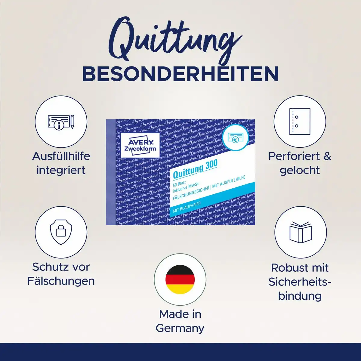 313078_05 AVERY Zweckform Quittung inkl. MwSt. mit Blaupapier DIN A6 quer 50 Blatt-5