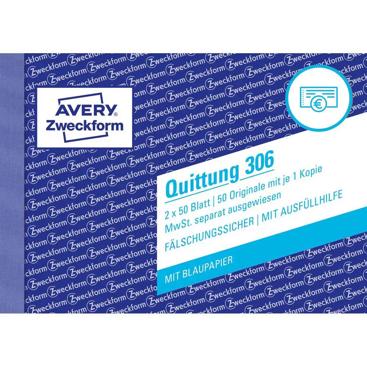 AVERY Zweckform Quittung MwSt. separat ausgewiesen mit Blaupapier DIN A6 quer 2x50 Blatt-1