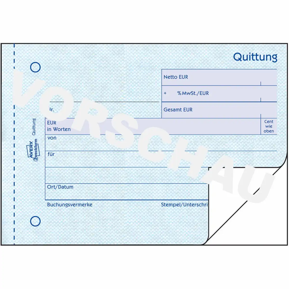 AVERY Zweckform Quittung MwSt. separat ausgewiesen mit Blaupapier DIN A6 quer 2x50 Blatt-2