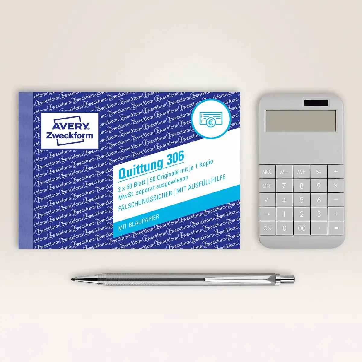 AVERY Zweckform Quittung MwSt. separat ausgewiesen mit Blaupapier DIN A6 quer 2x50 Blatt-5