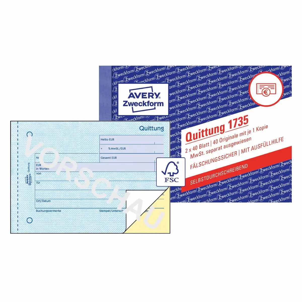 313083_00 AVERY Zweckform Quittung selbstdurchschreibend DIN A6 quer 2x40 Blatt