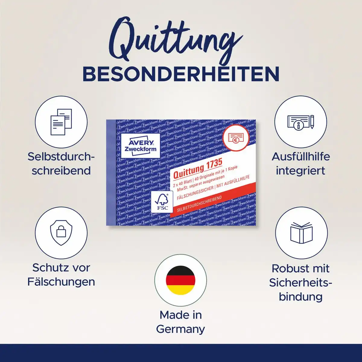 313083_06 AVERY Zweckform Quittung selbstdurchschreibend DIN A6 quer 2x40 Blatt-6