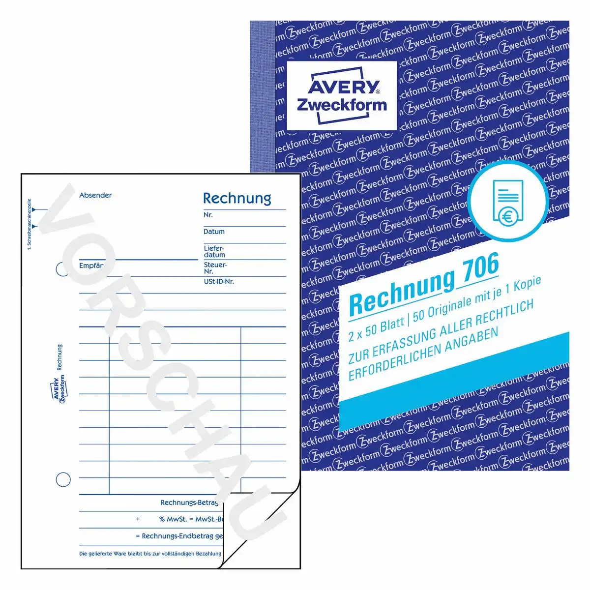 313085_00 AVERY Zweckform Rechnung mit Blaupapier DIN A6 2x50 Blatt