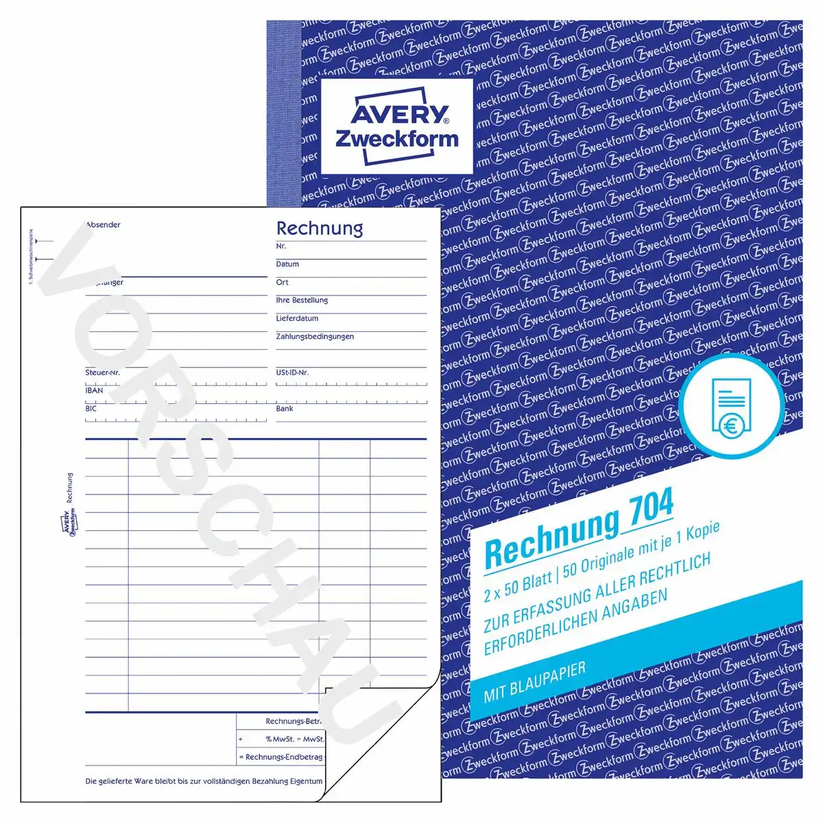 313090_00 AVERY Zweckform Rechnung mit Blaupapier DIN A5 2x50 Blatt