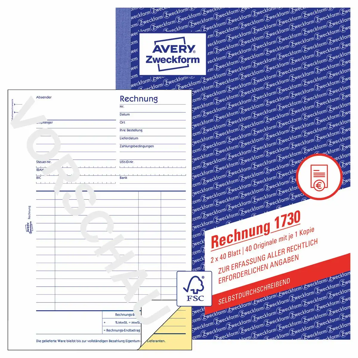 313091_00 AVERY Zweckform Rechnung selbstdurchschreibend DIN A5 2x40 Blatt